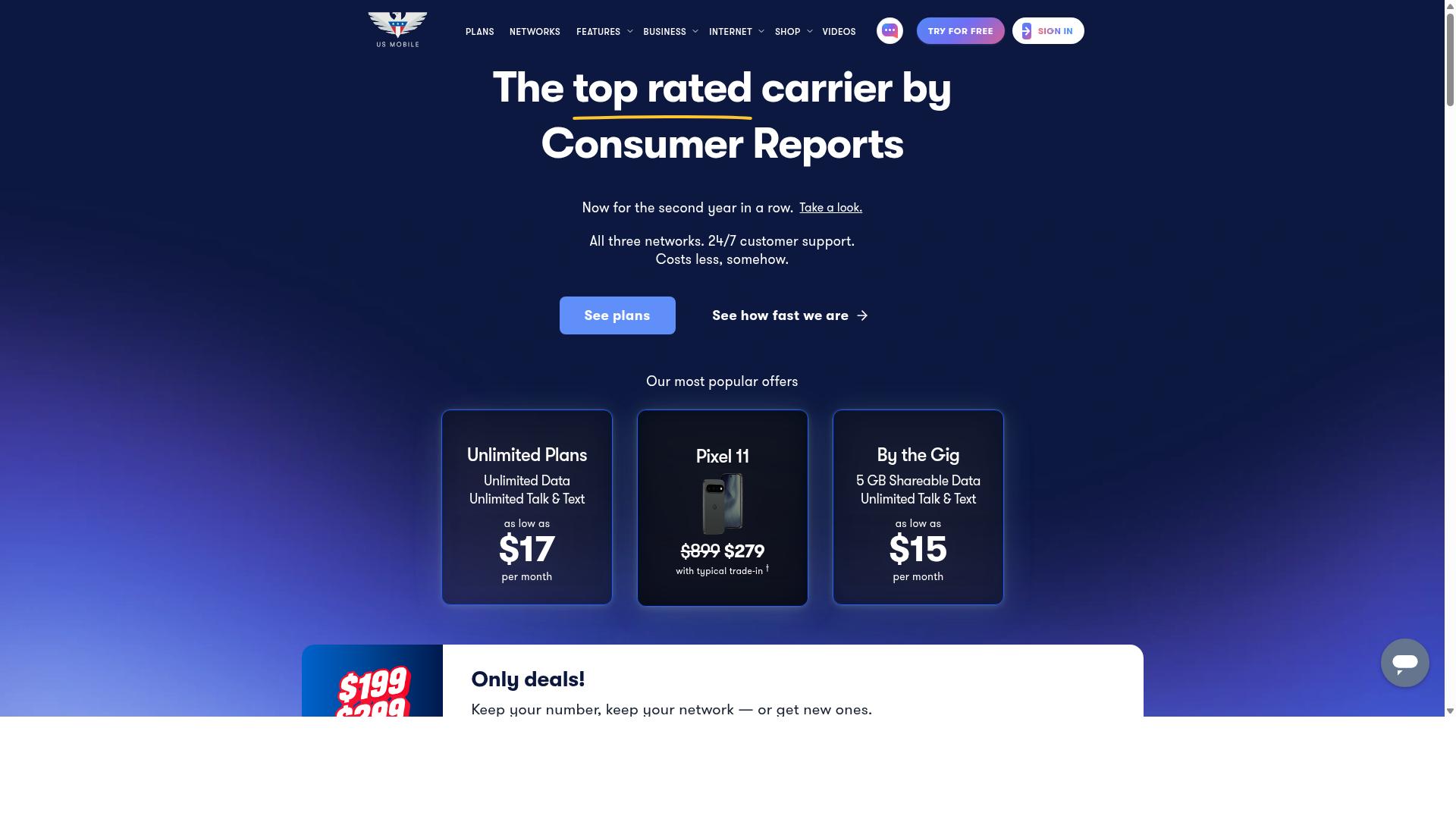 US Mobile website